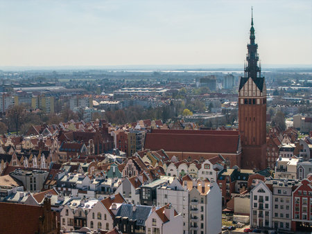 St. Nicholas Cathedral and surrounding Old Town buildings in ElblÄ…g seen from above