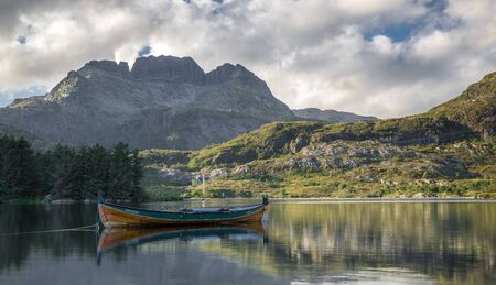 In Lofoten there are many spectacular scenic scenes. Near ? there is this small lake.の写真素材
