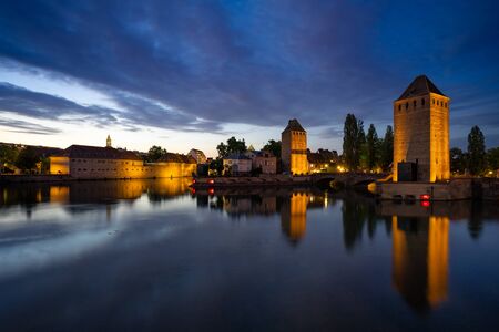 Strasbourg Canal during sunset reflectionsの写真素材