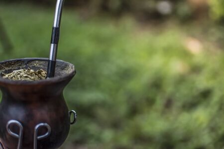 glass of mate, close-up, yerba mateの写真素材