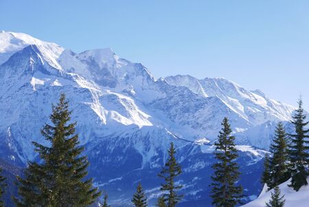 holiday at the foot of Mont Blanc in winter in the Chamonix Valley, Franceの写真素材