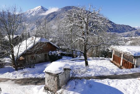 holiday at the foot of Mont Blanc in winter in the Chamonix Valley, Franceの写真素材