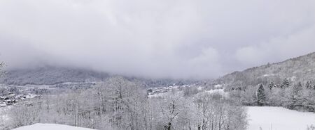holiday at the foot of Mont Blanc in winter in the Chamonix Valley, Franceの写真素材