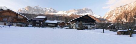 holiday at the foot of Mont Blanc in winter in the Chamonix Valley, Franceの写真素材