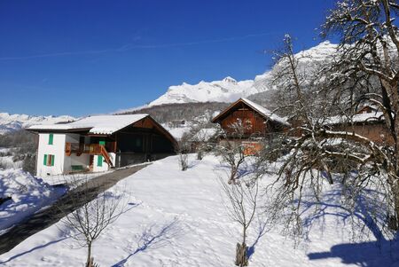 holiday at the foot of Mont Blanc in winter in the Chamonix Valley, Franceの写真素材