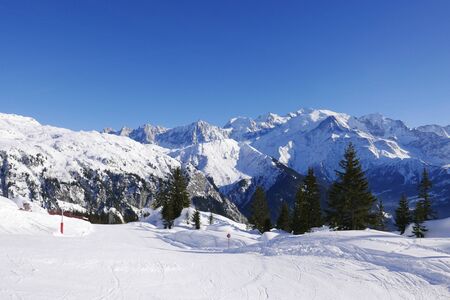 holiday at the foot of Mont Blanc in winter in the Chamonix Valley, Franceの写真素材
