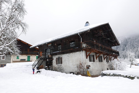 holiday at the foot of Mont Blanc in winter in the Chamonix Valley, Franceのeditorial素材