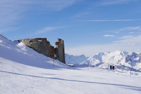 snowy landscape of Montgenvre in the high Alps in winter, franceの写真素材