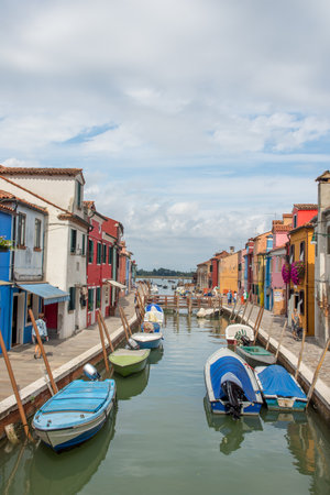 discovery of the city of Venice, Burano and its small canals and romantic alleys, Italyの写真素材