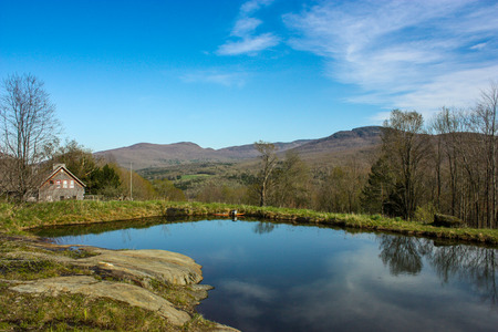 lake on top of a mountainの写真素材