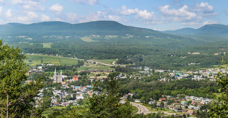 aerial view of baie st-paul city in charlevoix quebecの写真素材