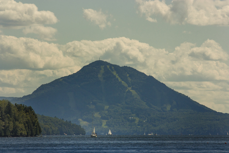 owls head mountain seen from lake memphremagogの写真素材