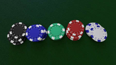 Organized and static poker chips from above.の写真素材
