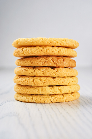 Old-Fashioned Sugar Cookies on a White Wooden Tableの写真素材