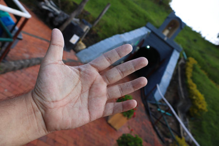 miner's hand smeared with saltの写真素材