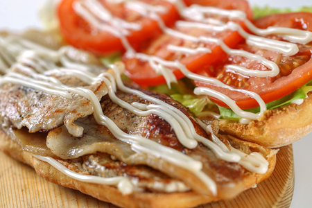 Tasty bacon lettuce tomatoes sandwich in a ciabattaの写真素材