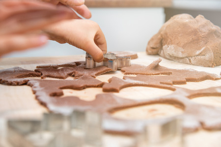 Baking gingerbreads. The family is preparing gingerbreads.の写真素材