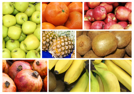 Collage of different winter fruit. Colorful fruits background collageの写真素材