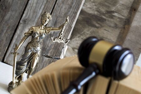Law concept. Judge gavel and book statue