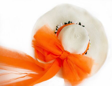 Woman straw hat isolated on white backgroundの写真素材