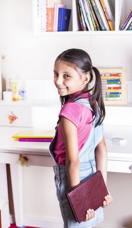 Back to school concept, happy school girl, kids learning and educationの写真素材