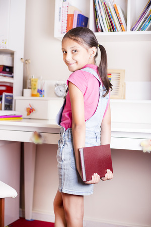 Back to school concept, happy school girl, kids learning and educationの写真素材