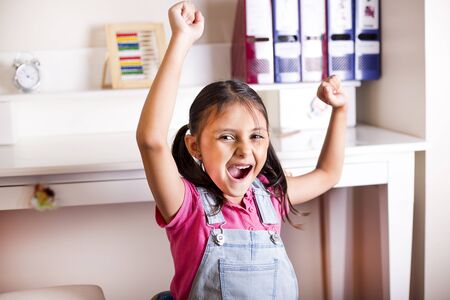 Back to school concept, happy school girl, kids learning and educationの写真素材