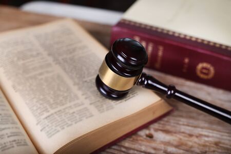 Law concept, sculpture and gavel