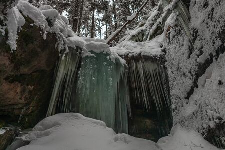 closeup colored of an icefall, Brtniky, Czech republicの写真素材