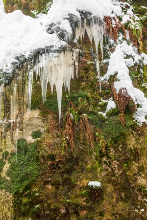 closeup colored of an icefall, Brtniky, Czech republicの写真素材