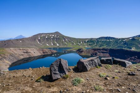 Panoramic view of the city Petropavlovsk-Kamchatsky and volcanoes: Koryaksky Volcano, Avacha...