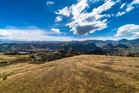 Diverse central landscape with mountains of valleys and canyons in South America of Ecuadorの写真素材