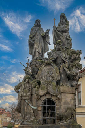 Statue on the famous Charles bridge in Prague, Czech republicのeditorial素材