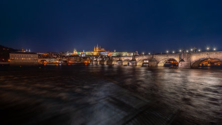 Statue on the famous Charles bridge in Prague, Czech republicの写真素材