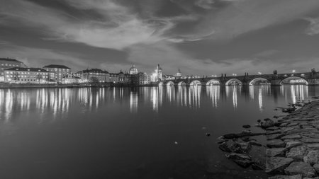 Prague the capital of the Czech Republic and the most beautiful city in Europe with beautiful churches in black and white design.の写真素材