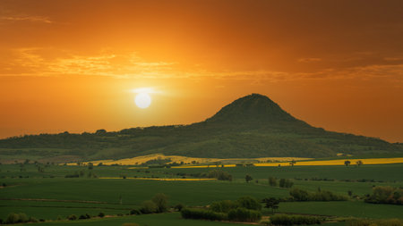 sunset of the Czech Central Mountain (Czech Republic) Europe.