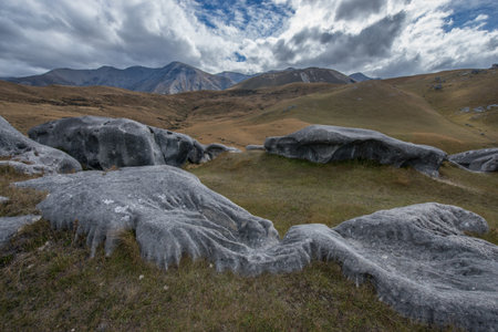 The beautiful landscape of the southern island of New Zealand is a mountain range.の写真素材