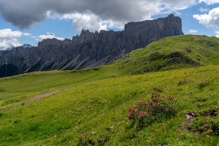 Cloudy Dolomites Gusela mountain, Passo di Giau with peak Ra Gusela. Location place Dolomiti Alps, Cortina d'Ampezzo, South Tyrol, Italy, Europe.の写真素材