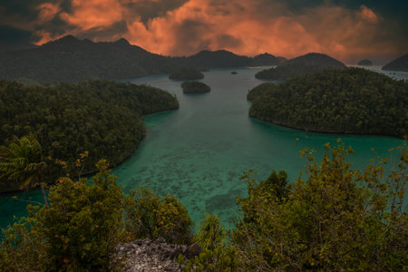 Indonesia superb sunset in Papua Raja-Ampat-Papuaの写真素材
