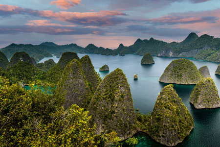 Indonesia sunset in Papua Raja-Ampat-Papuaの写真素材