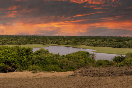 beautiful lake at sunsetの写真素材