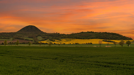 sunset of the Czech Central Highlands (Czech Republic) Europe.の写真素材