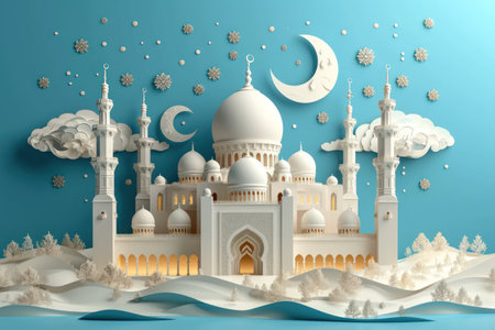 Modern 3D Rendition Sleek Mosque Silhouette in Dynamic Motionの素材