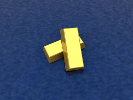 Two gold bars on waterの写真素材