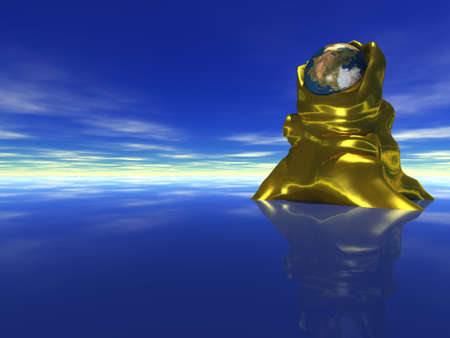 globe in golden tree の写真素材