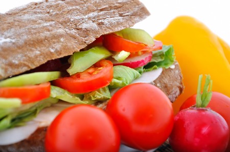 diet brown baguette with vegetableの写真素材
