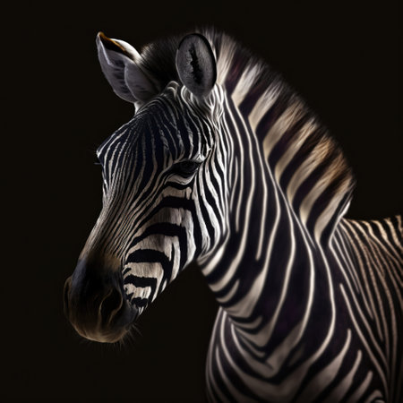 Portrait of a zebra on a black background, studio shotの素材