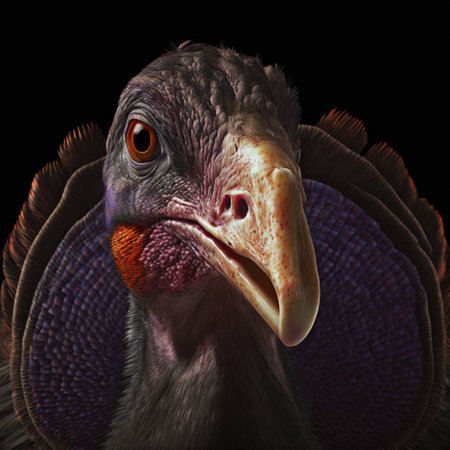 Portrait of a turkey on a black background. 3d renderingの素材