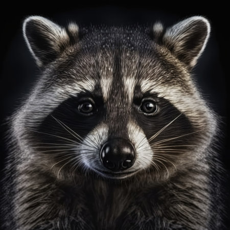 Portrait of a raccoon on a black background. studio shotの素材