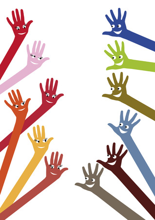 Hands with happy boys and girls faces designのイラスト素材